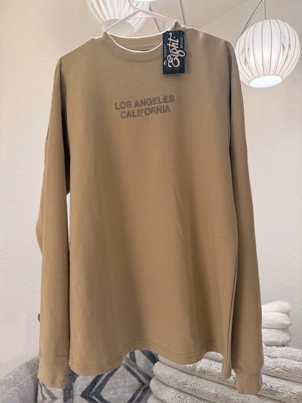 Eighty Eight Los Angeles California Long-Sleeve Crewneck - Tan